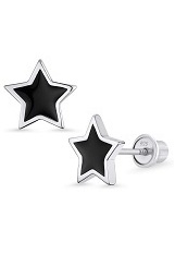 beautiful silver enamel black star sterling silver baby earrings